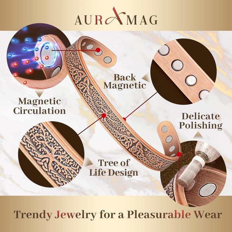 Auramag Copper Bangle for Women, Magnetic Cuff Bangle with 3500 Gauss Magnets, 100% Pure Copper Jewelry with Gift Box(Set of 2) - Image 3